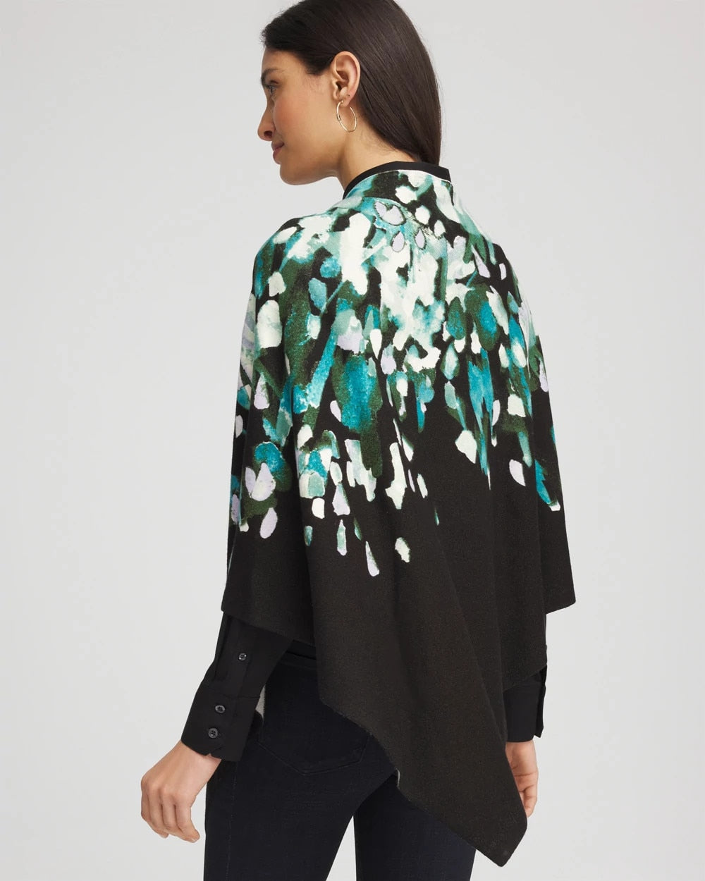 Chico's Convertible Knit Boatneck Poncho Dark Aqua