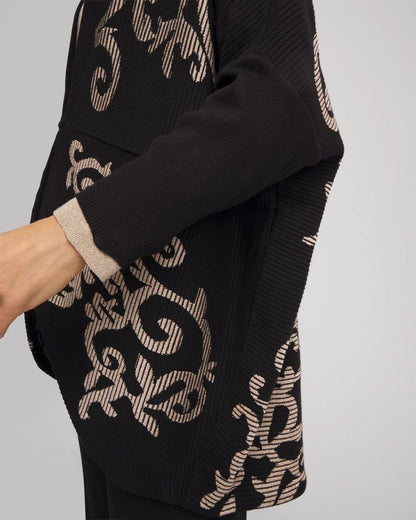 Chico's Ottoman Jacquard Cocoon Cardigan Black