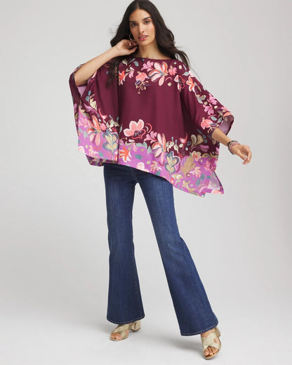 Chico's Printed Boatneck Pullover Poncho Deep Chianti