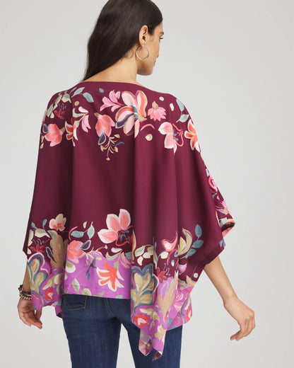 Chico's Printed Boatneck Pullover Poncho Deep Chianti