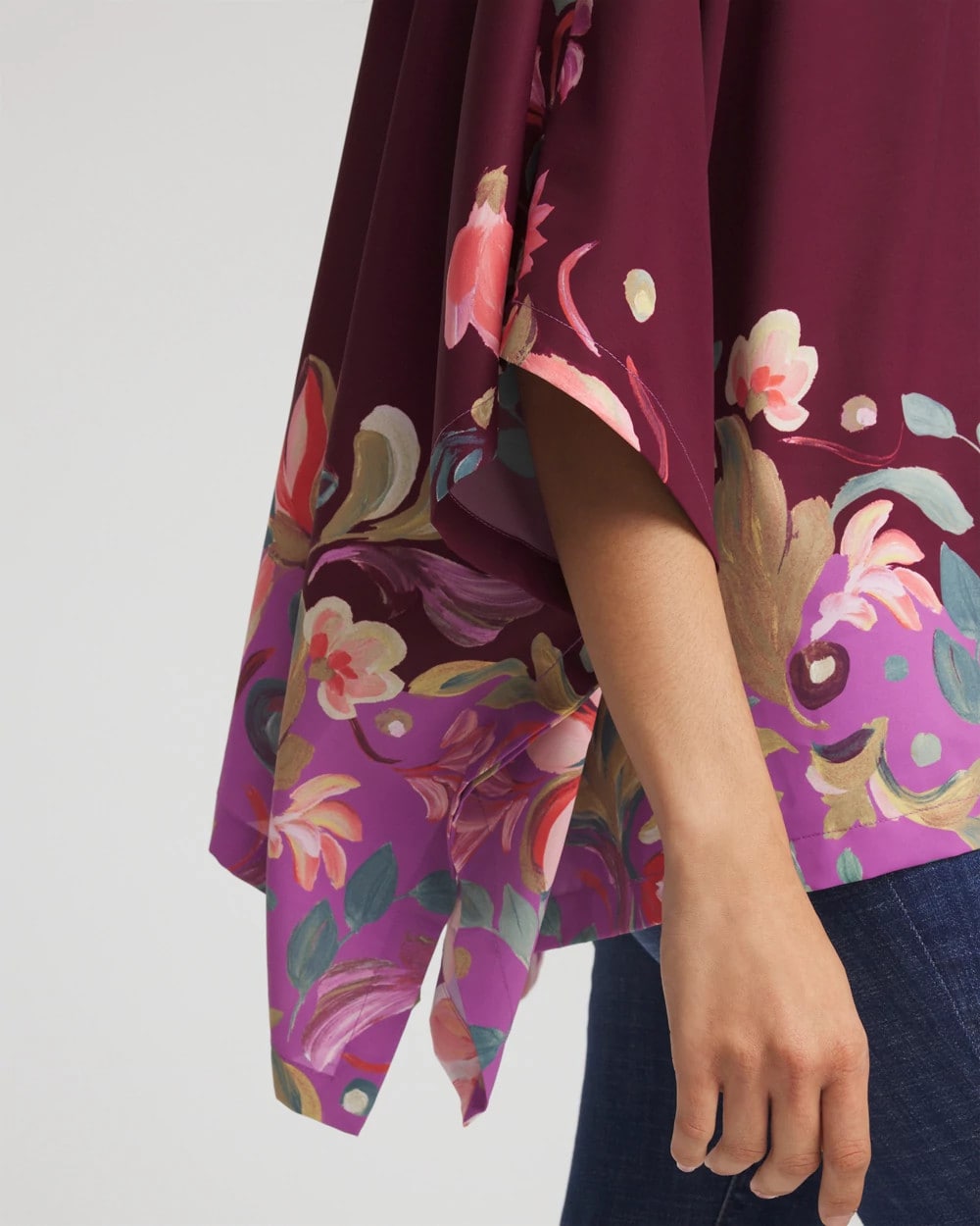 Chico's Printed Boatneck Pullover Poncho Deep Chianti