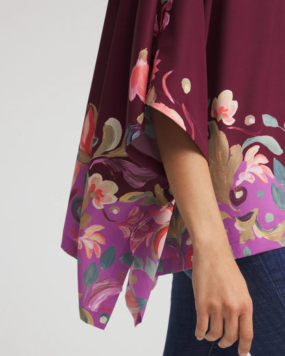 Chico's Printed Boatneck Pullover Poncho Deep Chianti