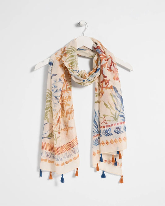 Chico's Sea Life Tassel Oblong Scarf Olive