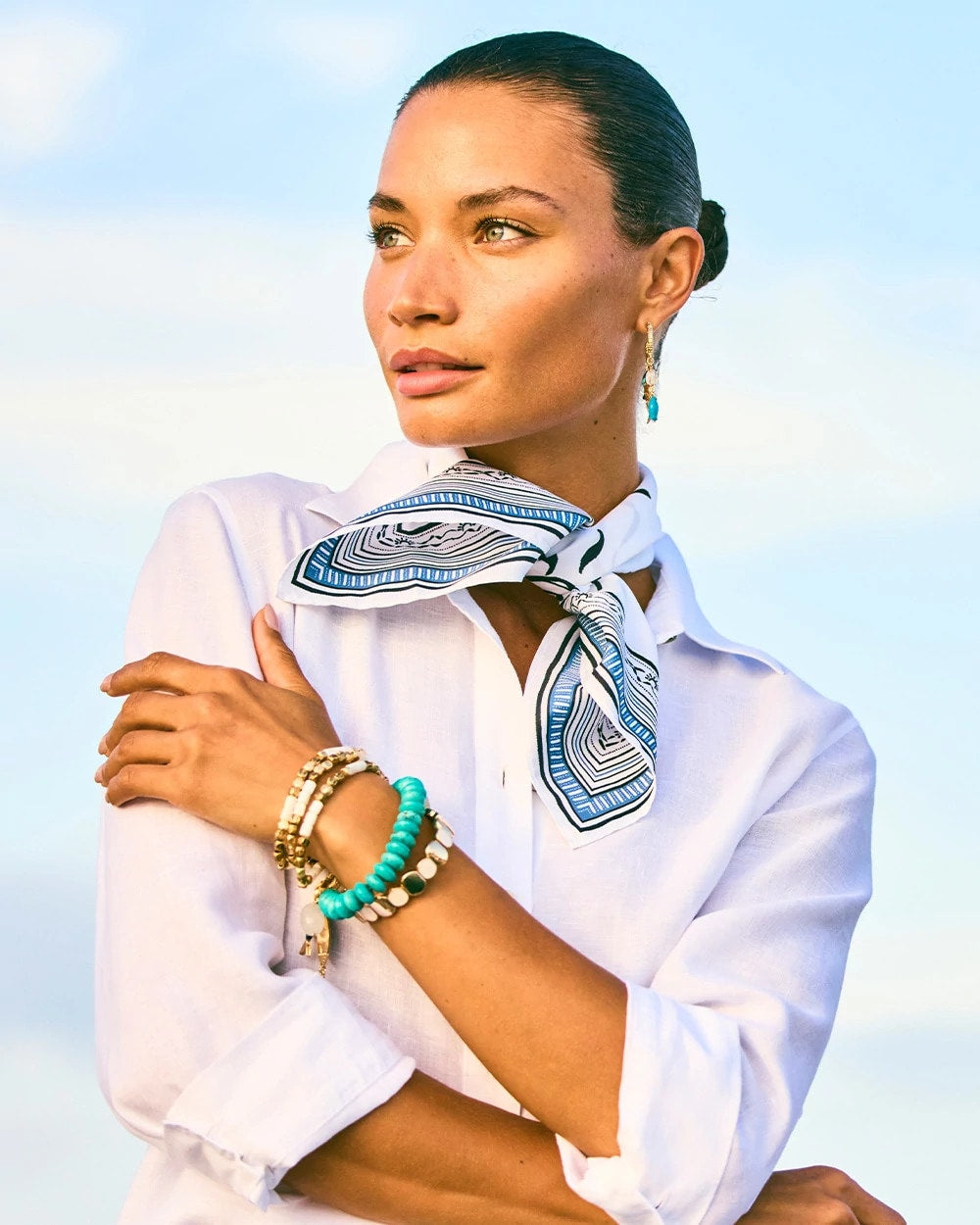 Chico's Beach Square Scarf Passport Blue