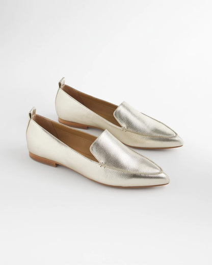 Chico's Gold Metallic Leather Loafer Gold