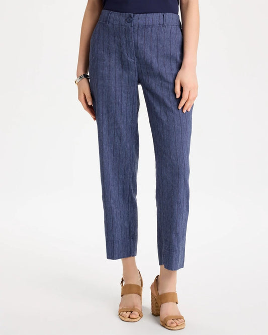 Chico's Pinstripe Soft-Stretch Linen Crop Pant Navy