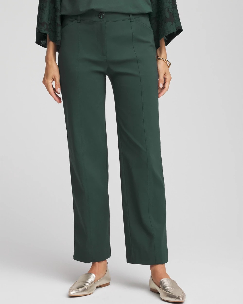 Chico's Petite Bi-Stretch Straight Ankle Pants Darkest Spruce