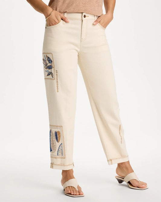 Chico's Patchwork Relaxed Boyfriend Jean Natural Seeded