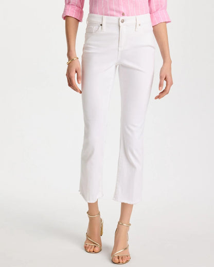 Chico's Petite No Stain Girlfriend Fray Hem Kick Flare Jeans Alabaster