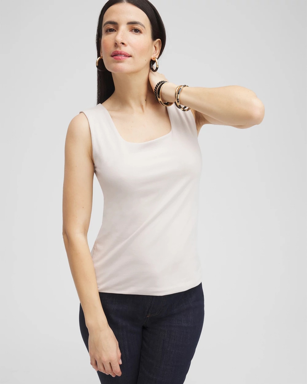 Chico's Contour Cotton™ Square Neck Tank Smokey Taupe
