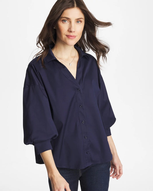 Chico's Poplin Billow Sleeve Blouse Passport Blue