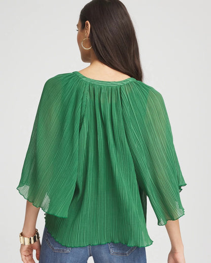 Chico's Textured Pleated Chiffon Blouse Jardin Green