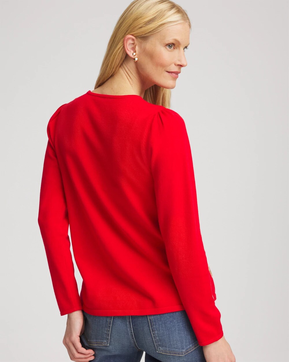 Chico's V-Day Embroidered Heart Pullover Love Letter Red