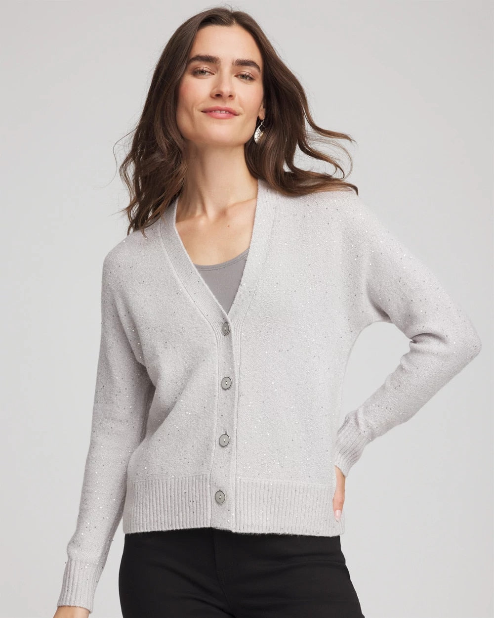 Chico's Shine Boyfriend Cardigan Dove Gray