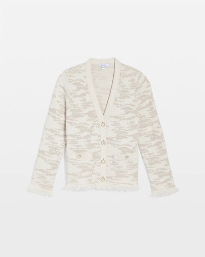 Chico's Fringe Textured V-Neck Cardigan English Cream