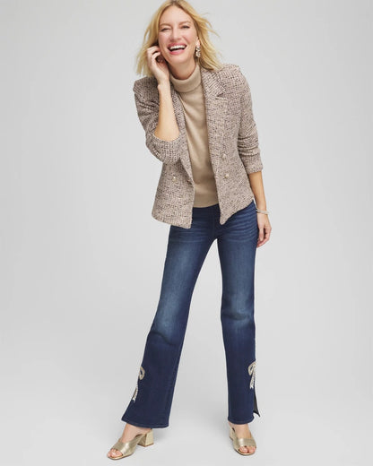 Chico's Double Breasted Tweed Blazer Smokey Taupe