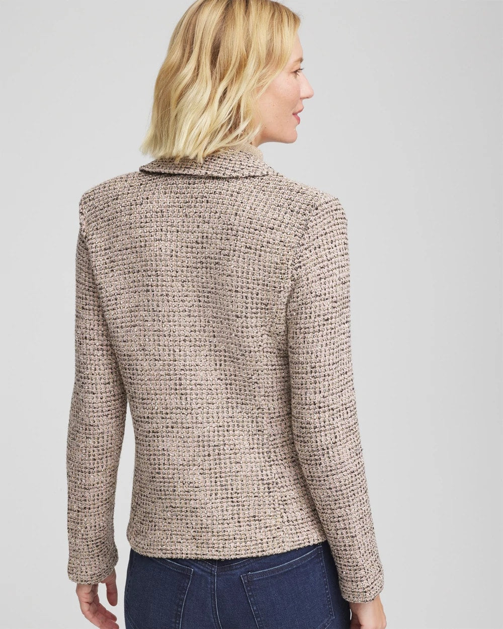 Chico's Double Breasted Tweed Blazer Smokey Taupe