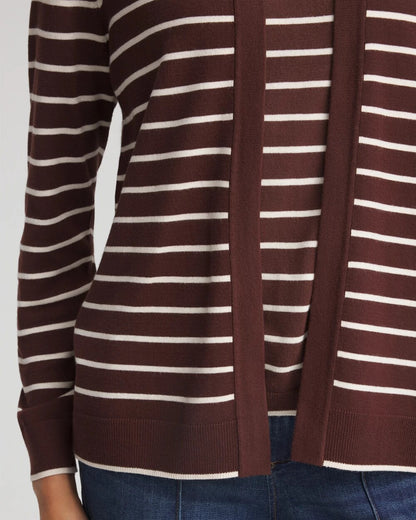 Chico's Ella Striped Long-Sleeve Cardigan Cacao
