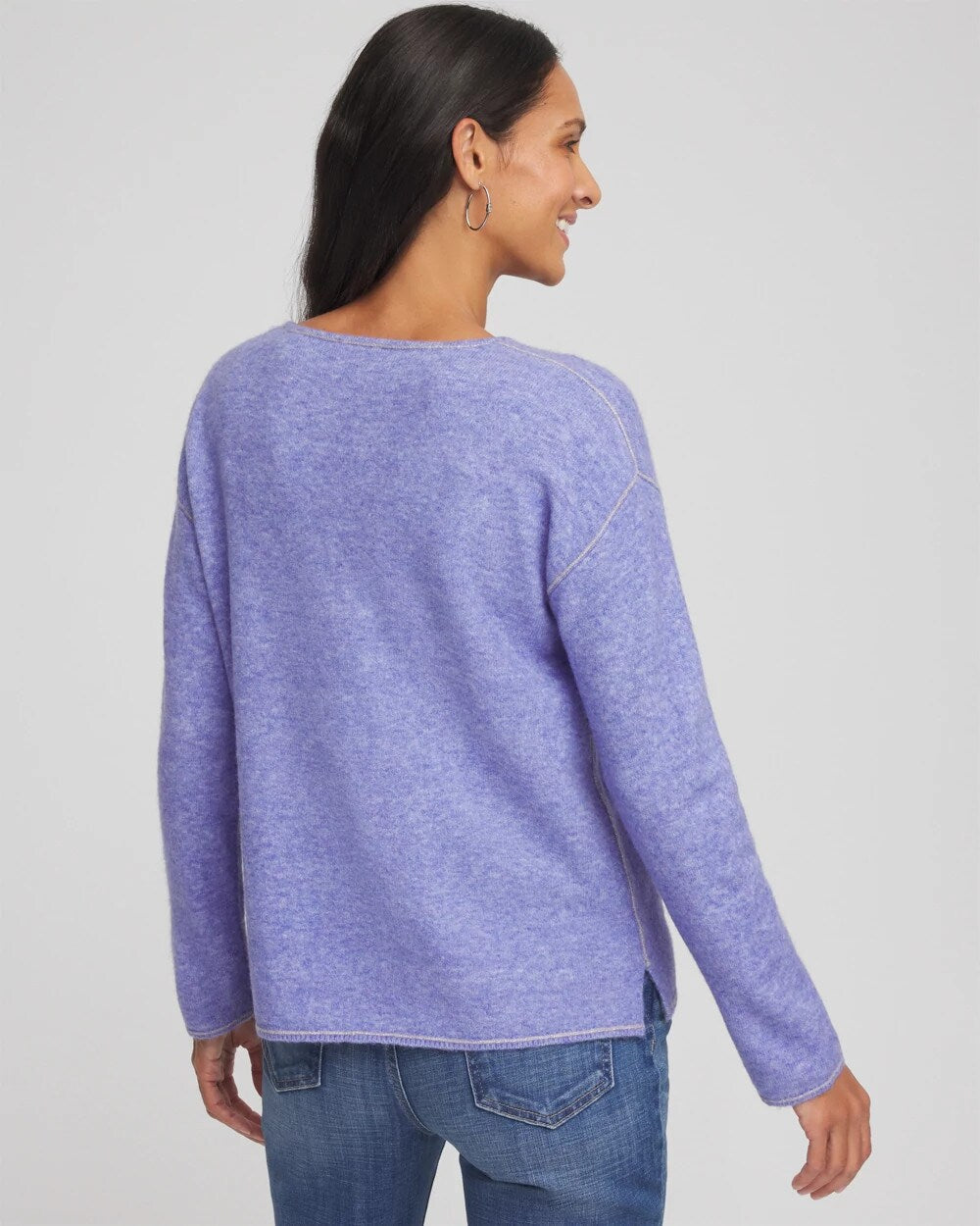 Chico's Contrast Stitch Detail Pullover Vibrant Iris