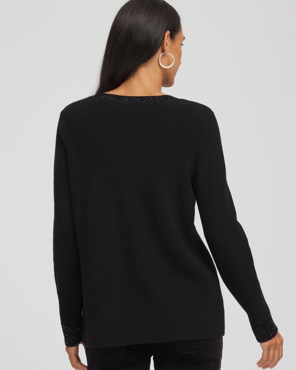 Chico's Embellished V-Neck Pullover Sweater Black
