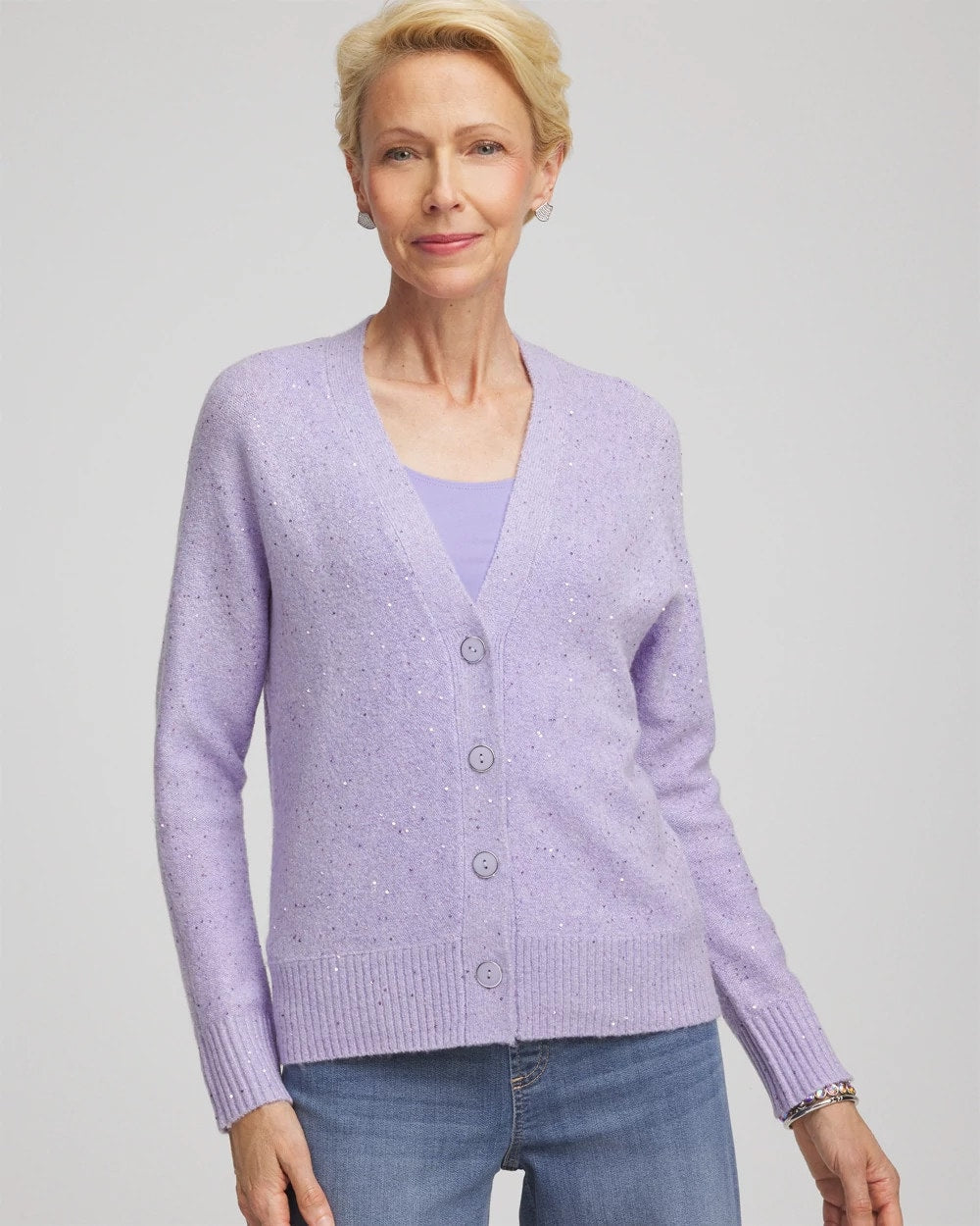 Chico's Shine Boyfriend Cardigan Lilac Mist