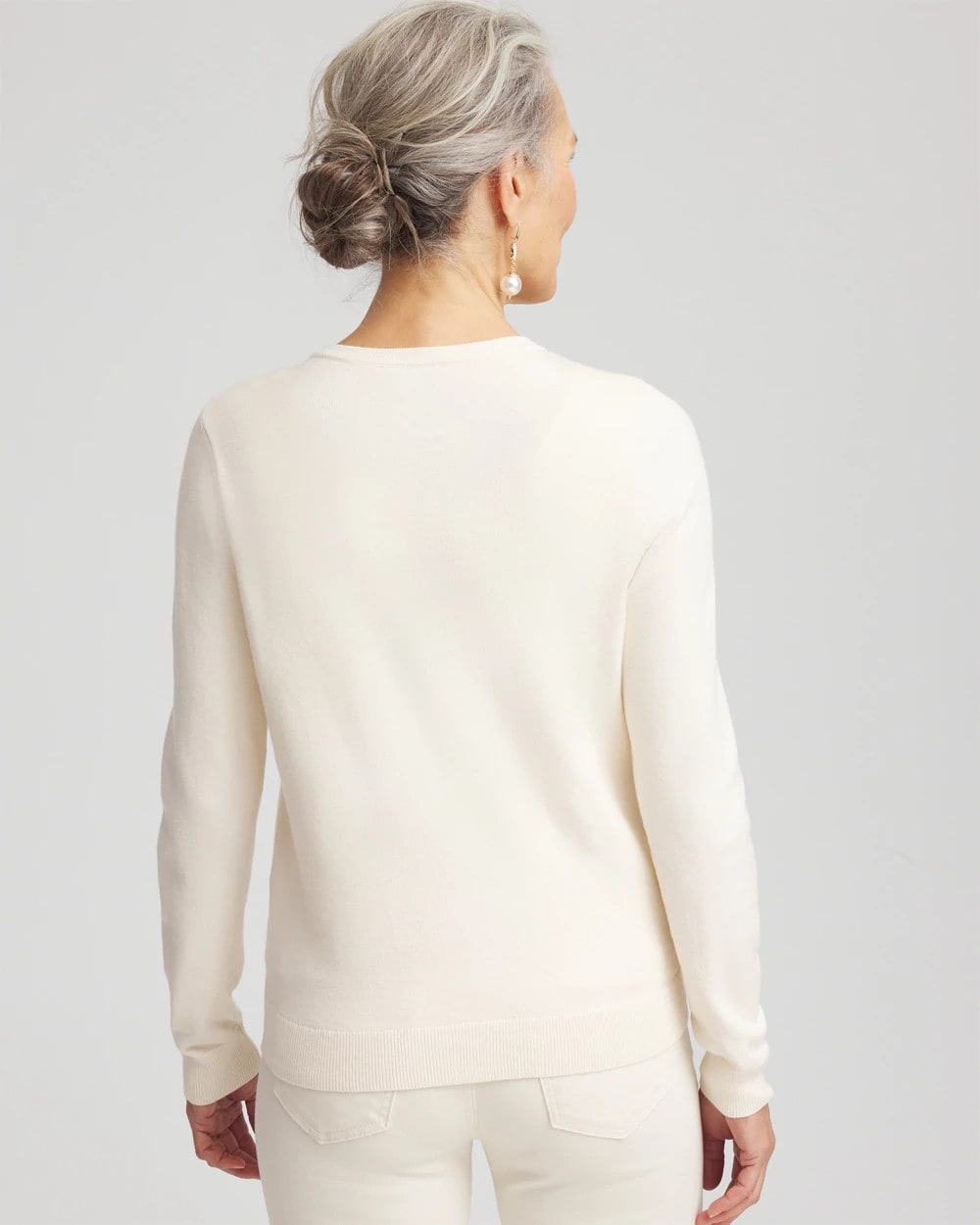 Chico's Embellished Crewneck Cardigan English Cream