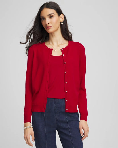 Chico's Crewneck Cardigan Carmine Red