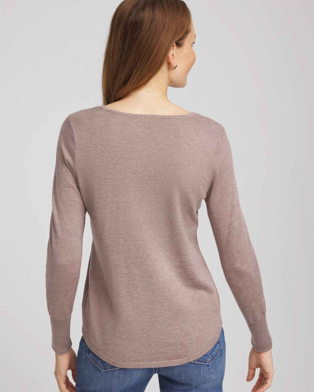 Chico's Ella Embellished V-Neck Sweater Taupe Heather