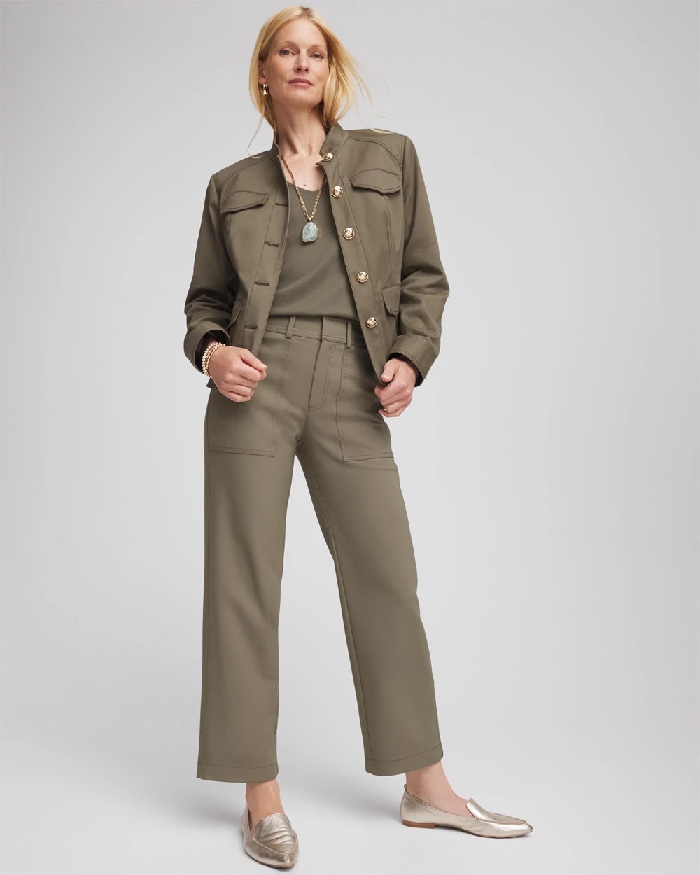 Chico's Petite Bi-Stretch Straight Ankle Pants Nettle Leaf