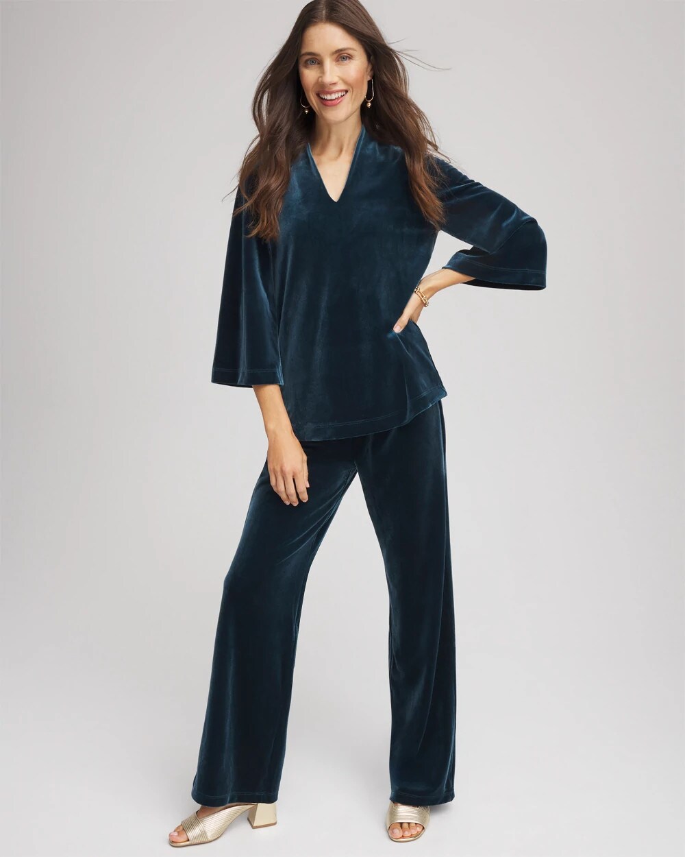 Chico's Travelers™ Velvet No Tummy Pants Teal Shadow