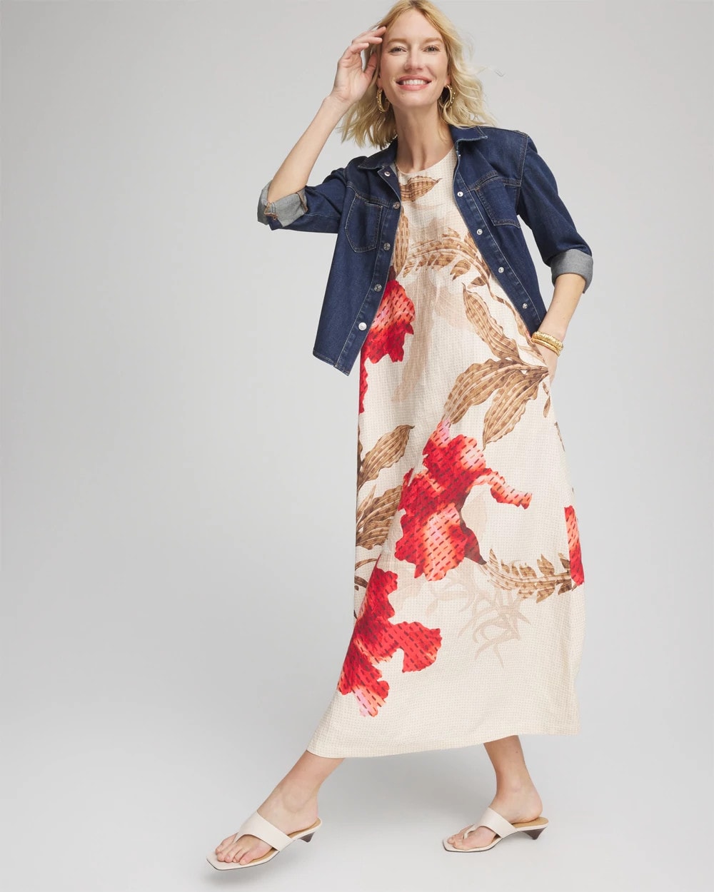 Chico's Floral Tank Linen Maxi Dress Multi