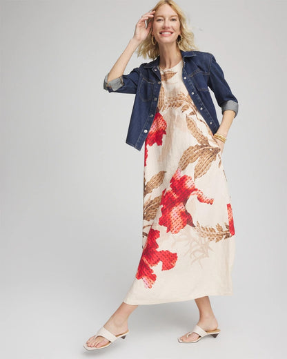 Chico's Floral Tank Linen Maxi Dress Multi