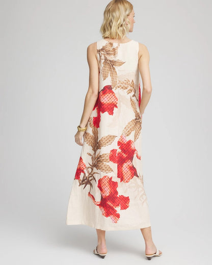 Chico's Floral Tank Linen Maxi Dress Multi