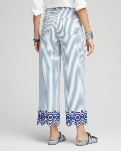 Chico's Eyelet High-Rise Wide Cropped Jeans Blue