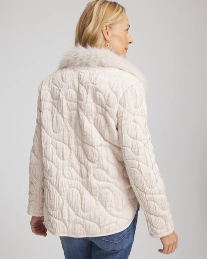 Chico's Quilted Faux Fur Collar Jacket Cream