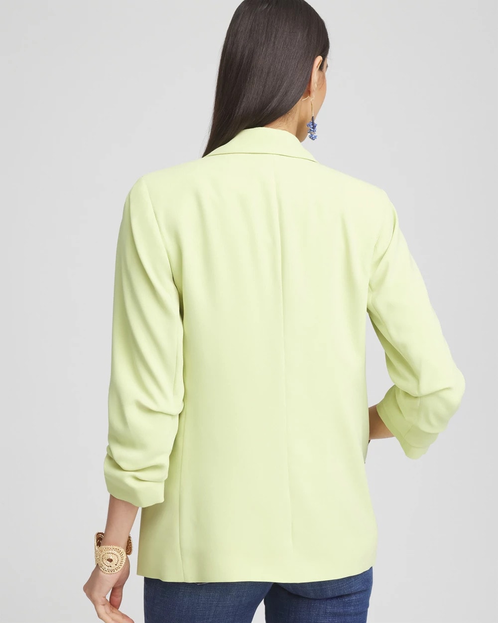 Chico's Notched-Lapel Ruched Sleeve Blazer Frozen Lime