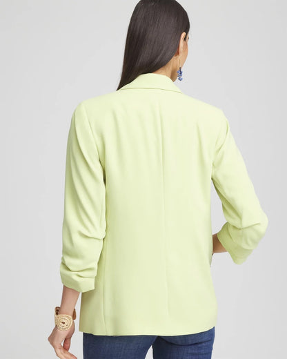 Chico's Notched-Lapel Ruched Sleeve Blazer Frozen Lime
