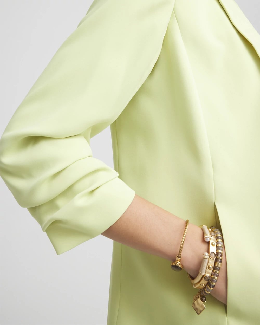 Chico's Notched-Lapel Ruched Sleeve Blazer Frozen Lime