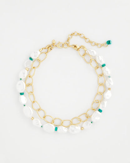 Chico's Pearlescent Goldtone Collar Necklace Pearl
