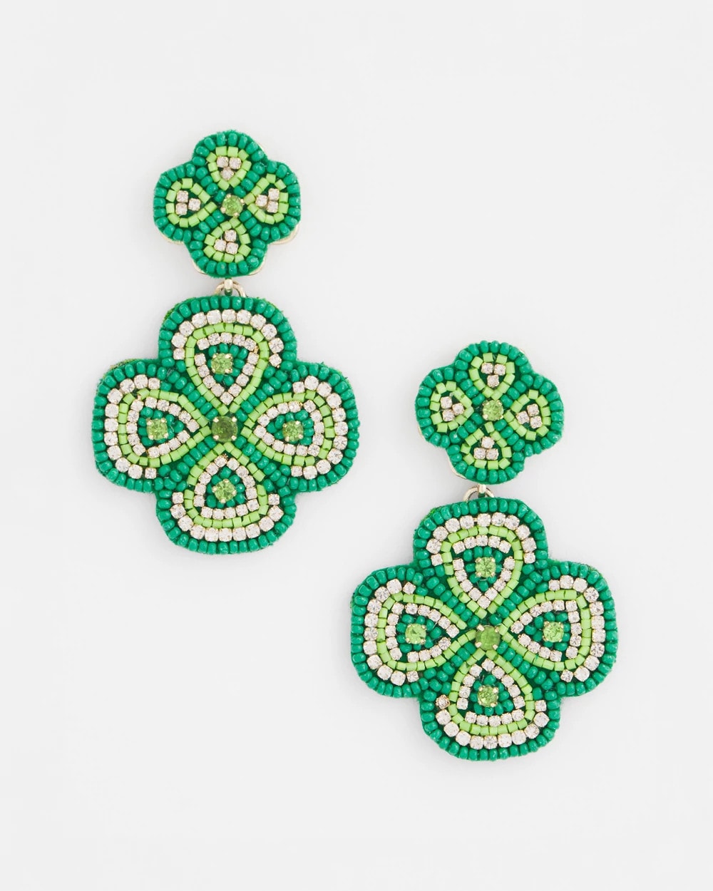Chico's Clover Drop On Post Earrings Green