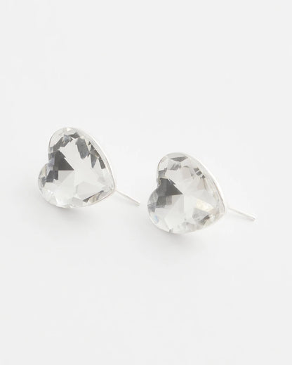 Chico's Crystal Heart Gem Drop Earrings Neutral