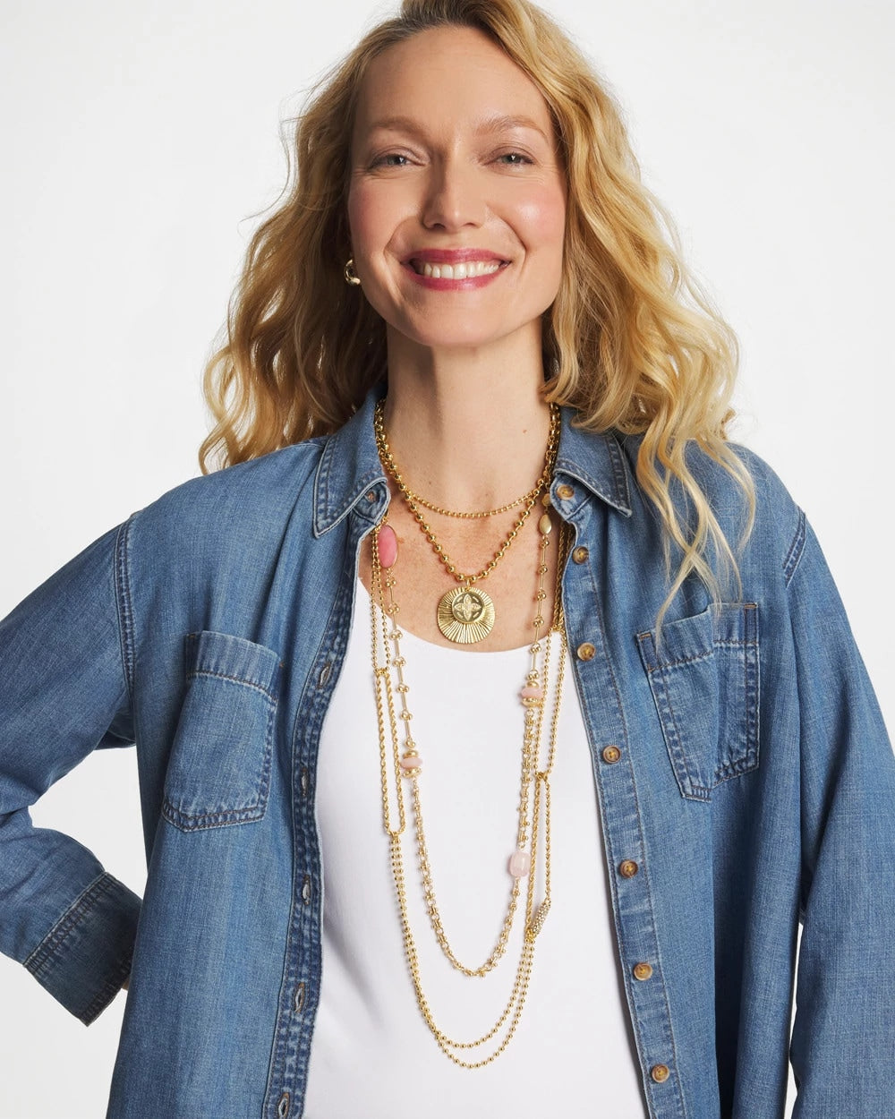 Chico's Long Gold Ball Chain Single Strand Gold