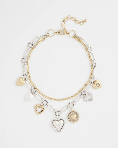 Chico's Mixed Metal Heart Charm Necklace Mixed Metals