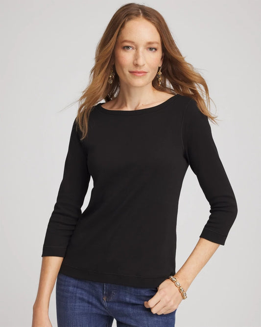 Chico's Pima Cotton 3/4 Sleeve Tee Black