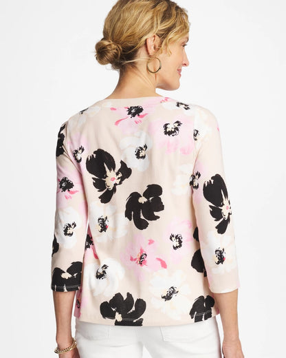 Chico's Printed Pima 3/4 Sleeve Tee Sweet Blossom