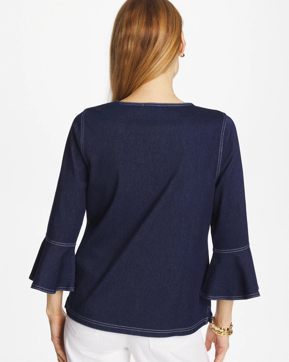Chico's Indigo Denim Trumpet Sleeve Top Denim