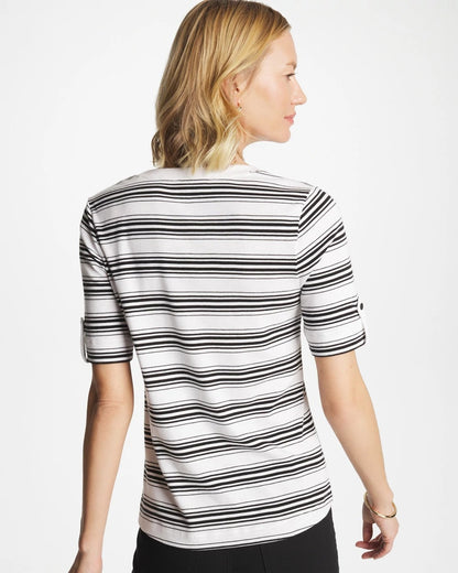 Chico's Pima V-Neck Tab Sleeve Tee Black
