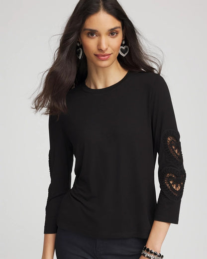 Chico's Heart Sleeve Detail Tee Black
