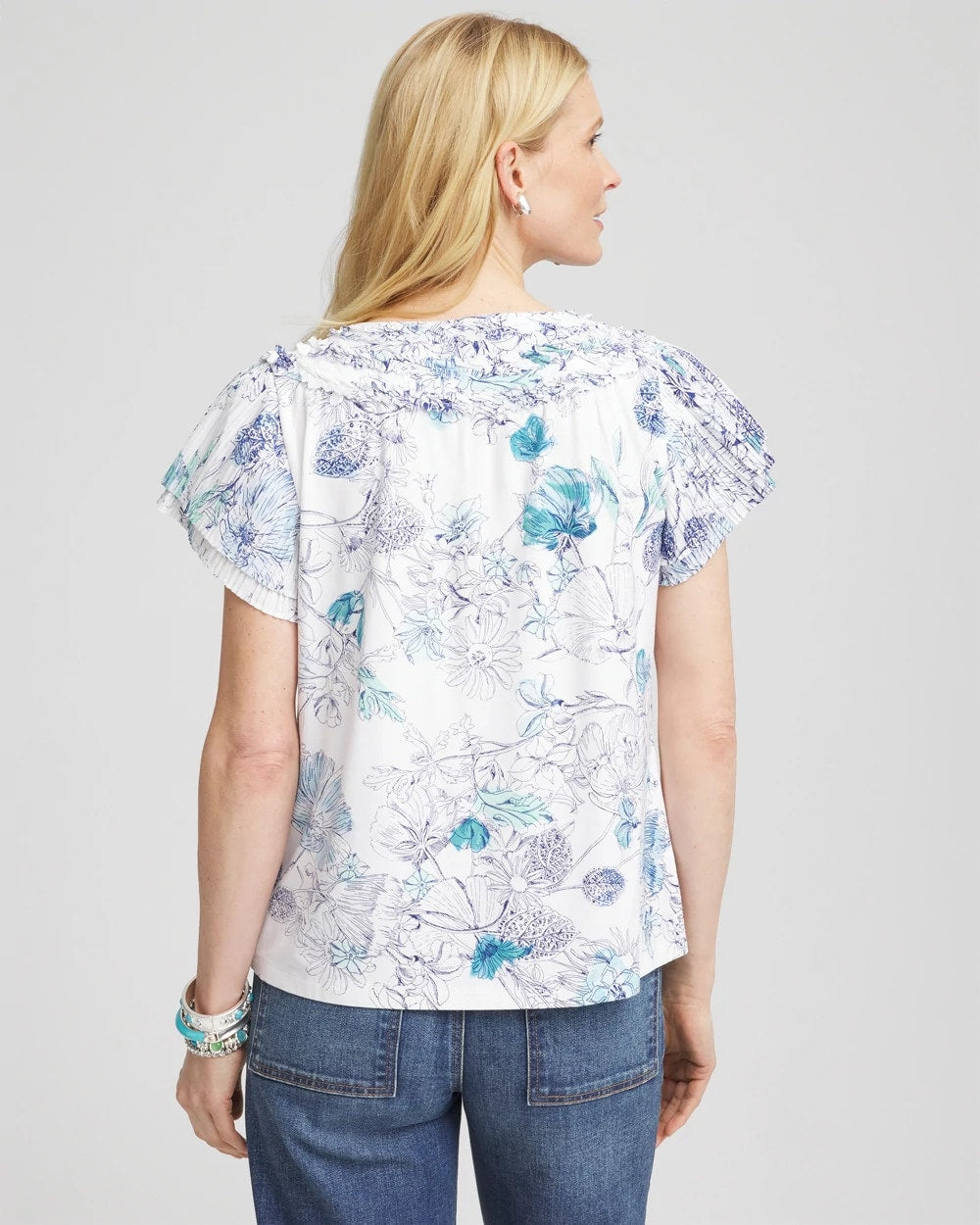 Chico's Touch of Cool™ Floral Flutter Sleeve Tee Alabaster