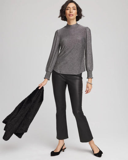Chico's Sparkle Smocked Top Silver Glitter